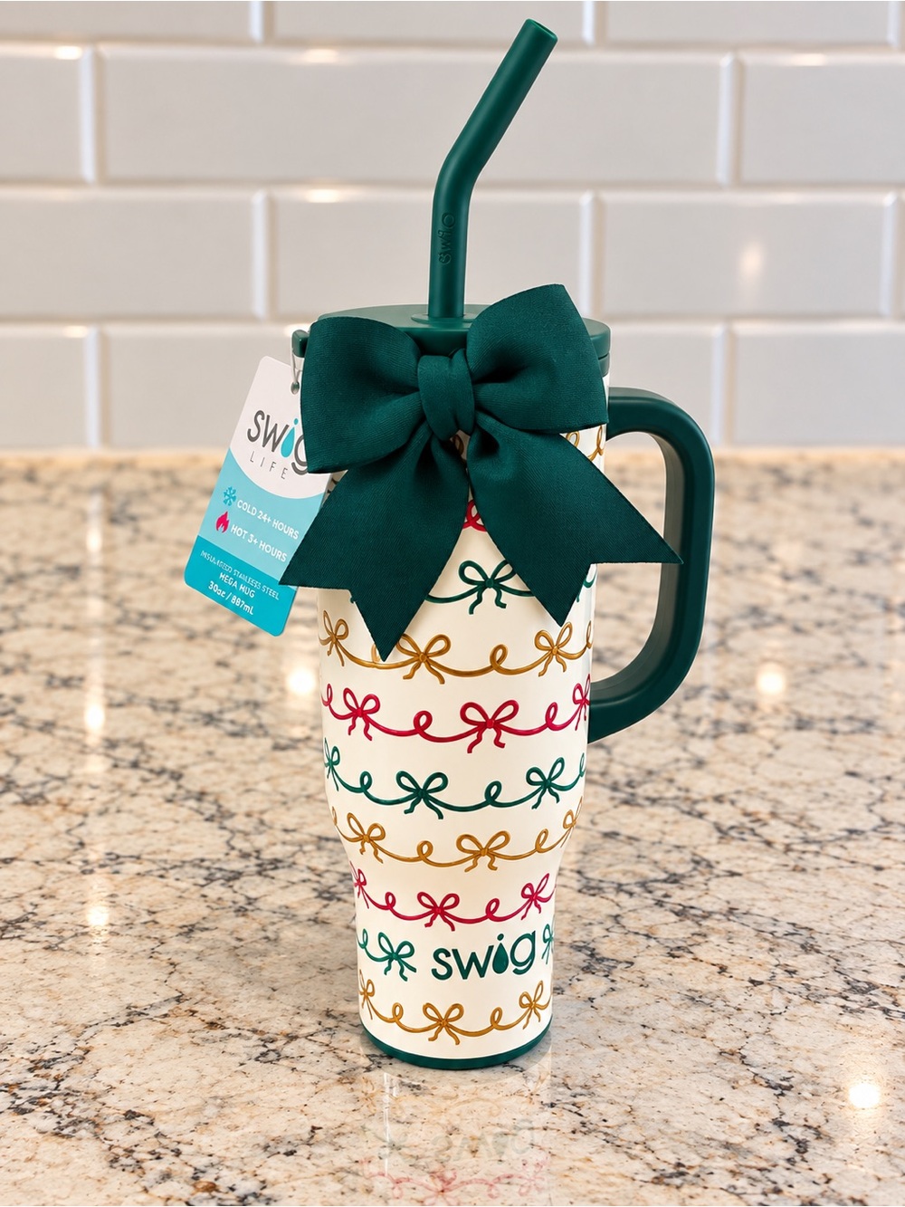 Swig Life 30oz Mega Mug Christmas Bows with Handle & Straw Holiday